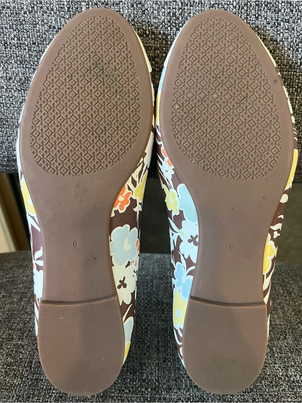 Tory Burch Brown Multi Floral Logo Ballet Flats